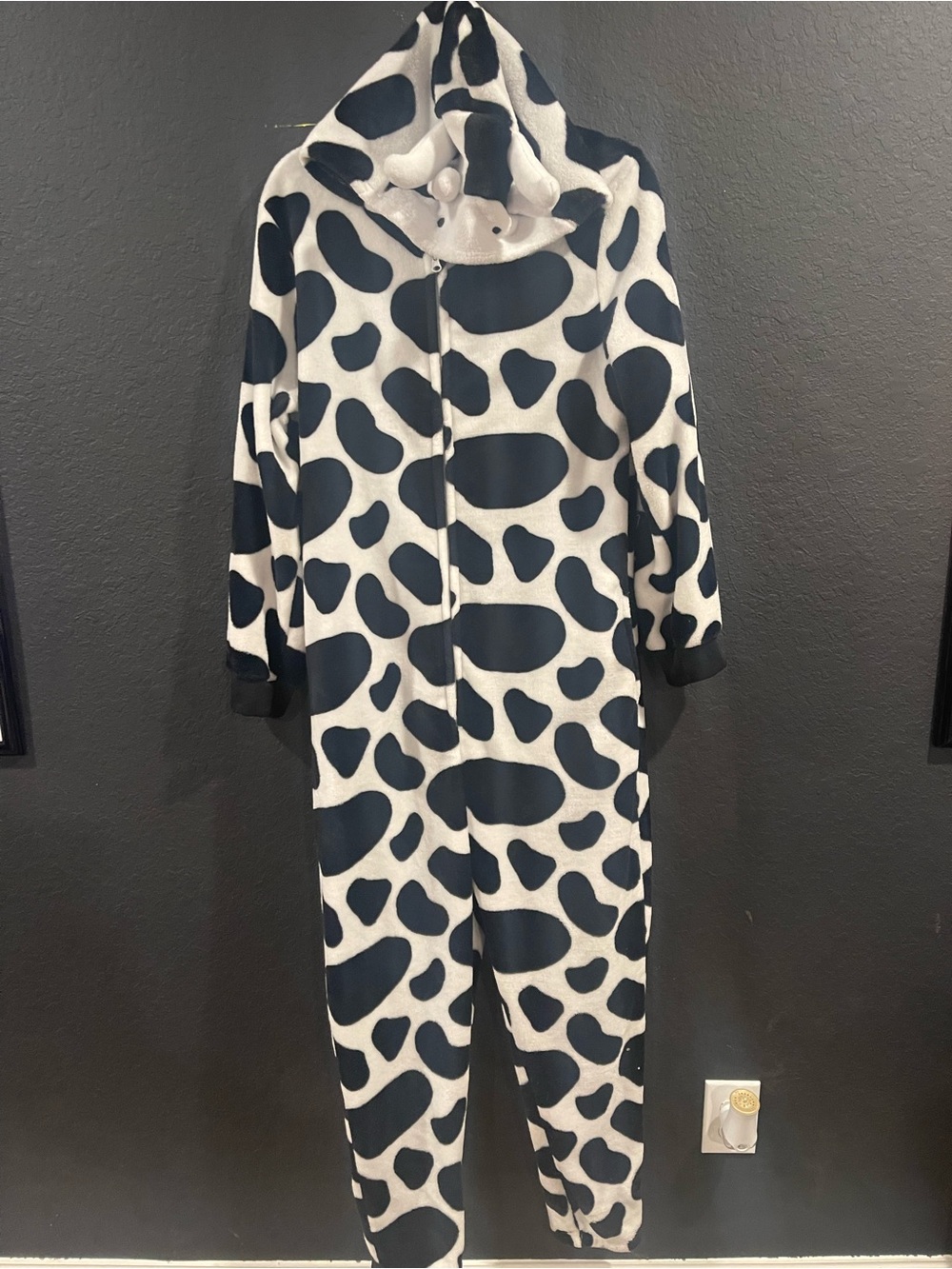 Yelete Black and White Cow-Print Hooded Fleece Onesie